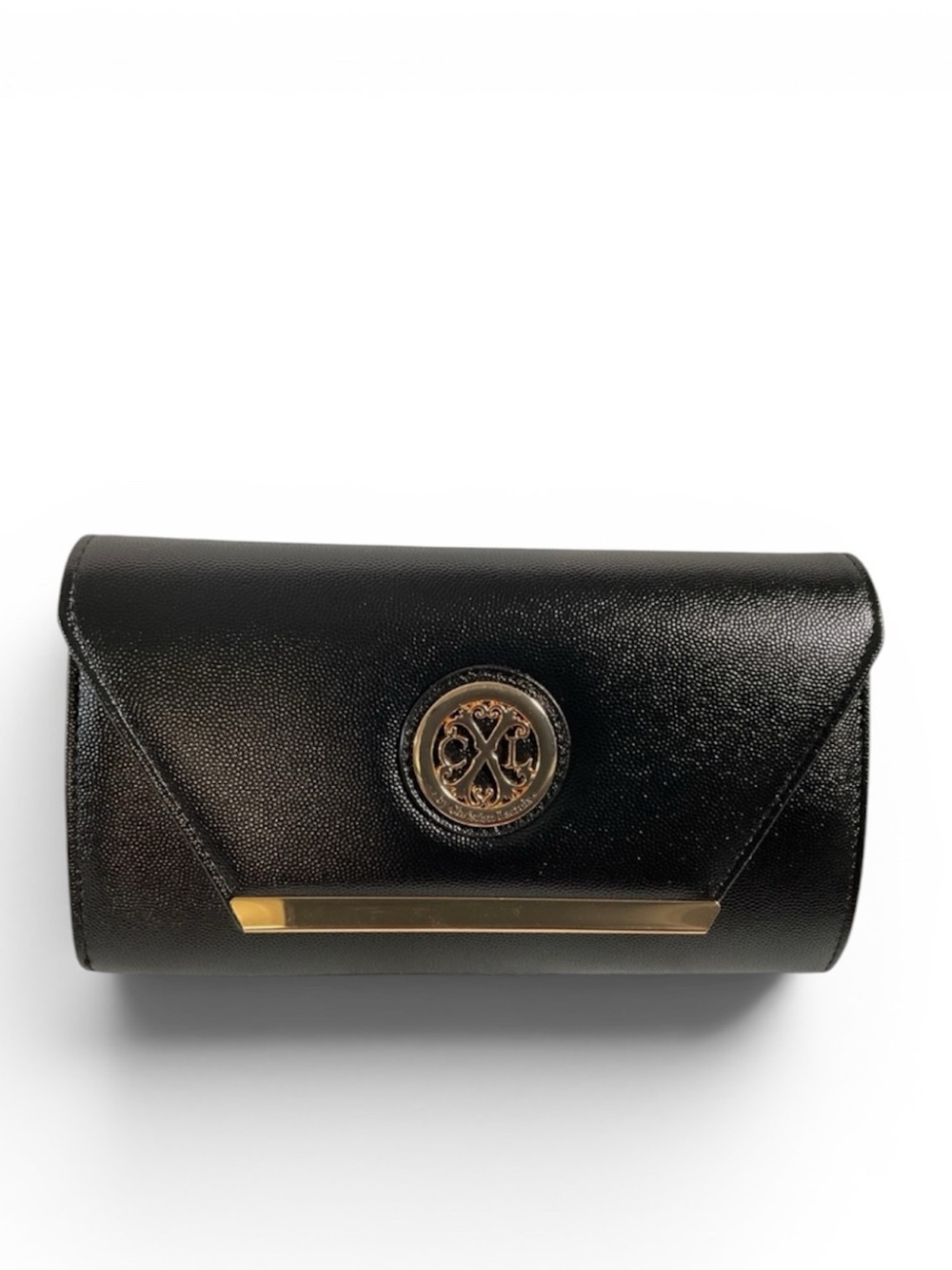 NWT CXL by Christian Lacroix Glam Caviar Clutch with Detachable Chain Black